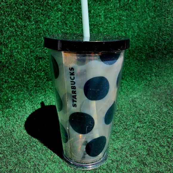 Starbucks Black Polka Dots Tumbler 16 oz. Tumbler Cold Beverage W/Straw - Picture 3 of 9